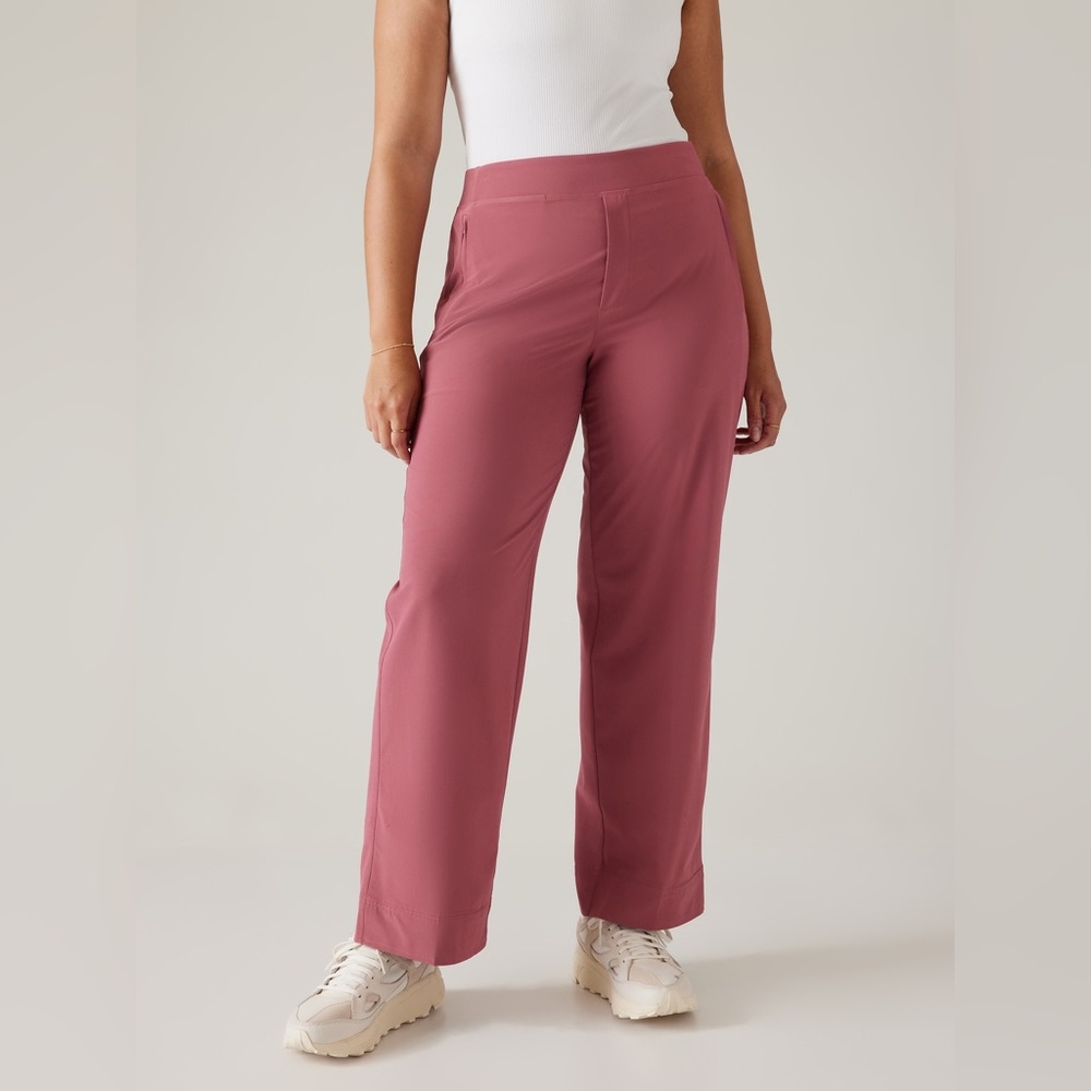 NEW Athleta Brooklyn Heights Wide Leg‎ Trouser in Rose Berry 14 Tall